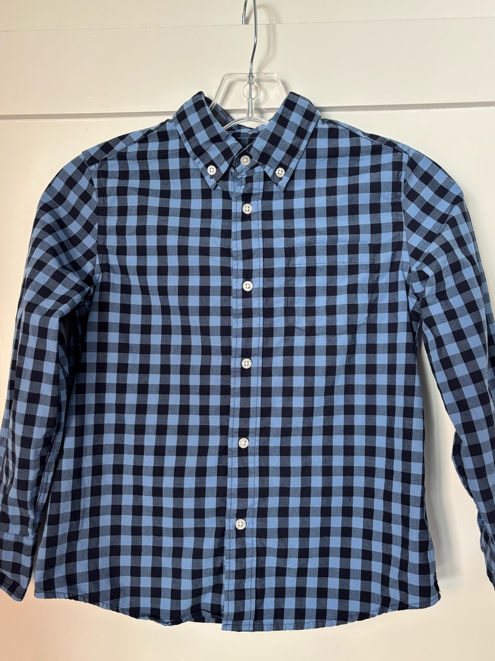 J. Crew Boys Blue and Navy Gingham Button-Down Shirt size 6